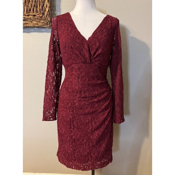 Ralph Lauren Dress 14 Burgundy Lace Sheath Long Sleeve Career Church Party - Picture 8 of 10